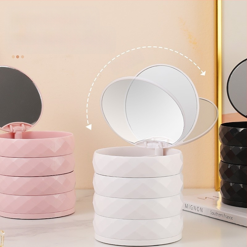 Forgó fülbevaló ékszerdoboz többrétegű fülbevaló tároló doboz kis gyönyörű fülbevalók nyaklánc ékszertartó tükörrel porálló doboz