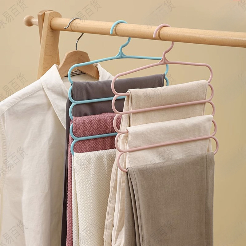 Ötrétegű nadrágtartó, ruhásszekrény tároló műtárgy, vastagított, csúszásmentes akasztó, tárolóállvány, nadrágcsipesz, háztartási felnőtt nadrágok lógnak