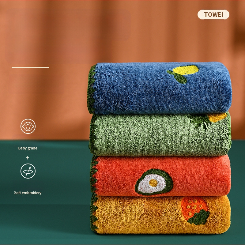 Animacinių filmukų siuvinėtas koralų vilnos rankšluostis, didmeninė prekyba vaisių siuvinėjimu, sugeriantis, sutirštintas veido rankšluostis suaugusiems, greitai džiūstantis veido rankšluostis