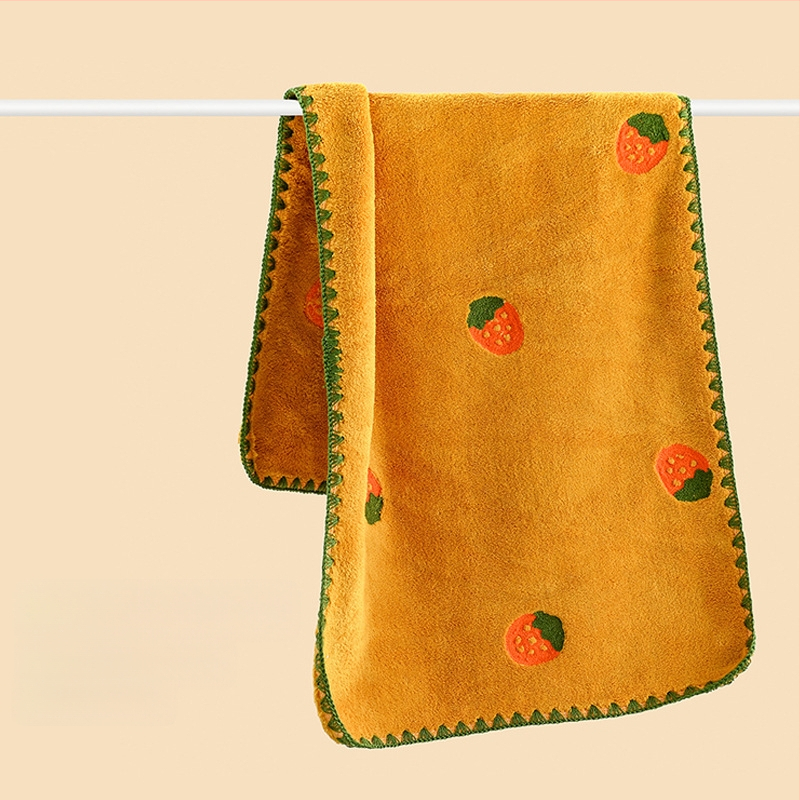 Animacinių filmukų siuvinėtas koralų vilnos rankšluostis, didmeninė prekyba vaisių siuvinėjimu, sugeriantis, sutirštintas veido rankšluostis suaugusiems, greitai džiūstantis veido rankšluostis