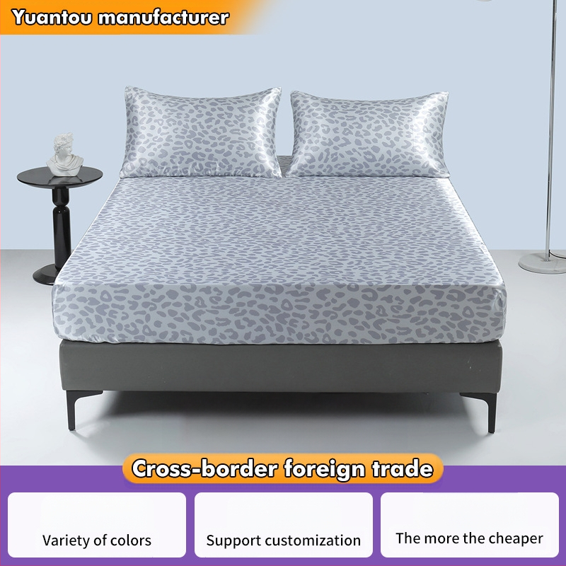 Ääreäärise satiinist digitaaltrükiga leoparditrükiga lina madratsikate, padjapüür, kolmeosaline voodipesukomplekt