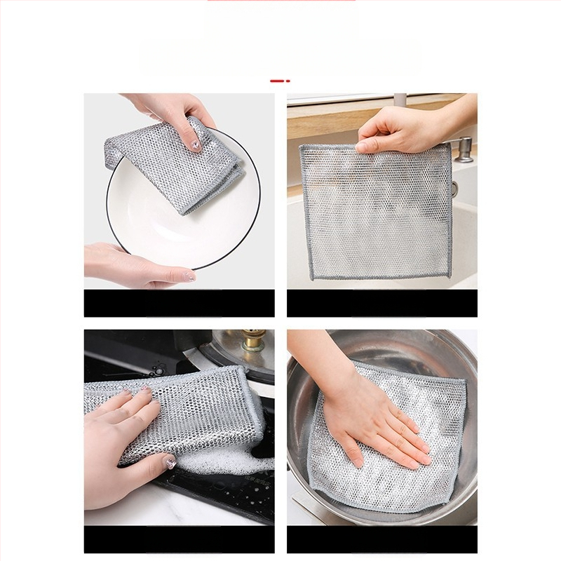 Terastraadist pall, terastraadist nõudepesulapp, köögipuhastuslapp, spetsiaalne hõbedane traat, õlivaba hari, panni nõudepesurätik