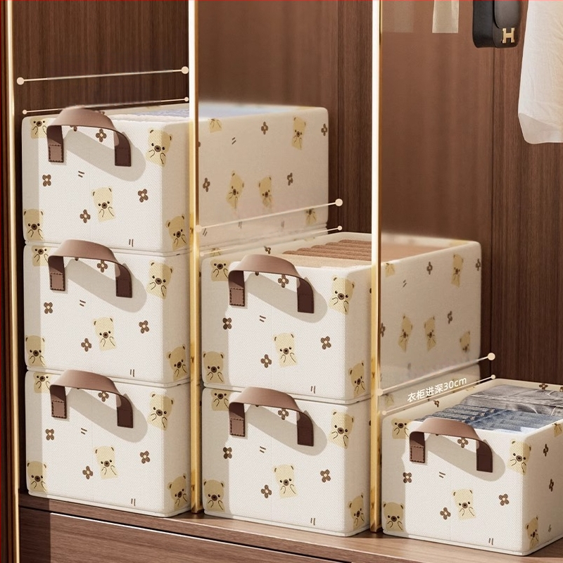 Szövetből készült aranyos medve acélvázas tárolódoboz háztartási ruhásszekrény fiókos típusú összecsukható szervező dobozos ruhák tárolódoboz