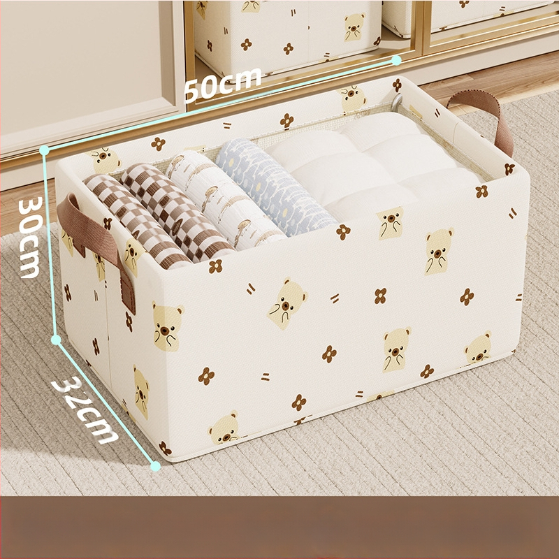 Szövetből készült aranyos medve acélvázas tárolódoboz háztartási ruhásszekrény fiókos típusú összecsukható szervező dobozos ruhák tárolódoboz
