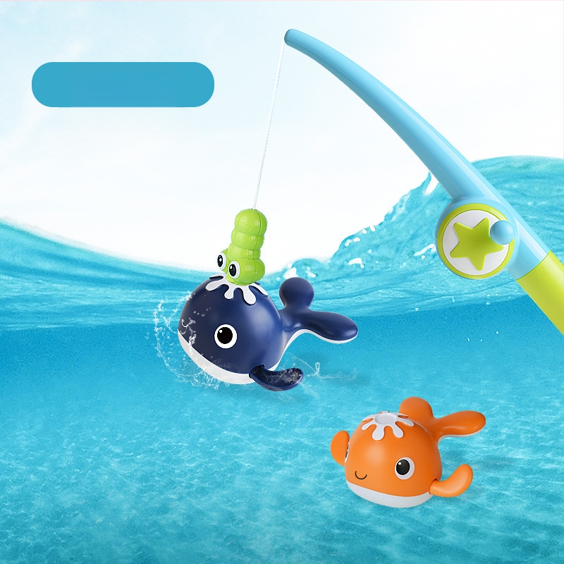 Határokon átnyúló baba felhúzható vízibálna felhúzható úszóbálna fürdőszobai mágneses horgászkészlet fürdővízi játék