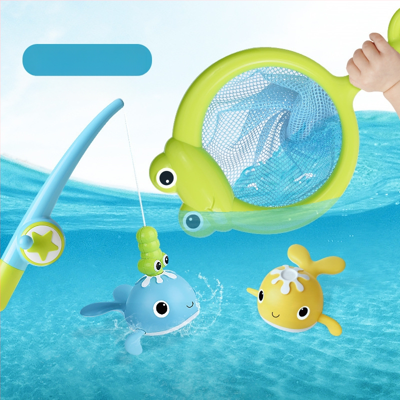 Határokon átnyúló baba felhúzható vízibálna felhúzható úszóbálna fürdőszobai mágneses horgászkészlet fürdővízi játék