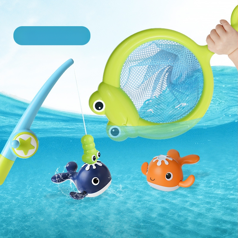 Határokon átnyúló baba felhúzható vízibálna felhúzható úszóbálna fürdőszobai mágneses horgászkészlet fürdővízi játék