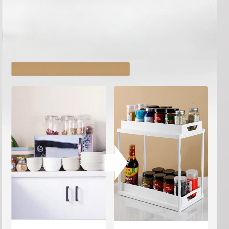 Dvisluoksnė laikymo lentyna virtuvei, prieskonių laikymo lentyna, kanalizacijos lentyna, tualeto kambario, svetainės laikymo lentyna, daugiafunkcinė apatinės kriauklės laikymo lentyna