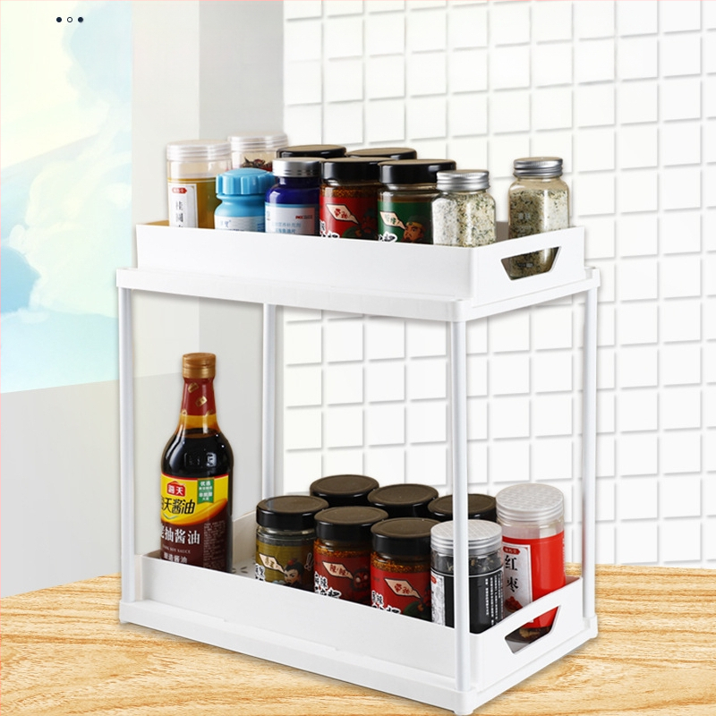 Dvisluoksnė laikymo lentyna virtuvei, prieskonių laikymo lentyna, kanalizacijos lentyna, tualeto kambario, svetainės laikymo lentyna, daugiafunkcinė apatinės kriauklės laikymo lentyna