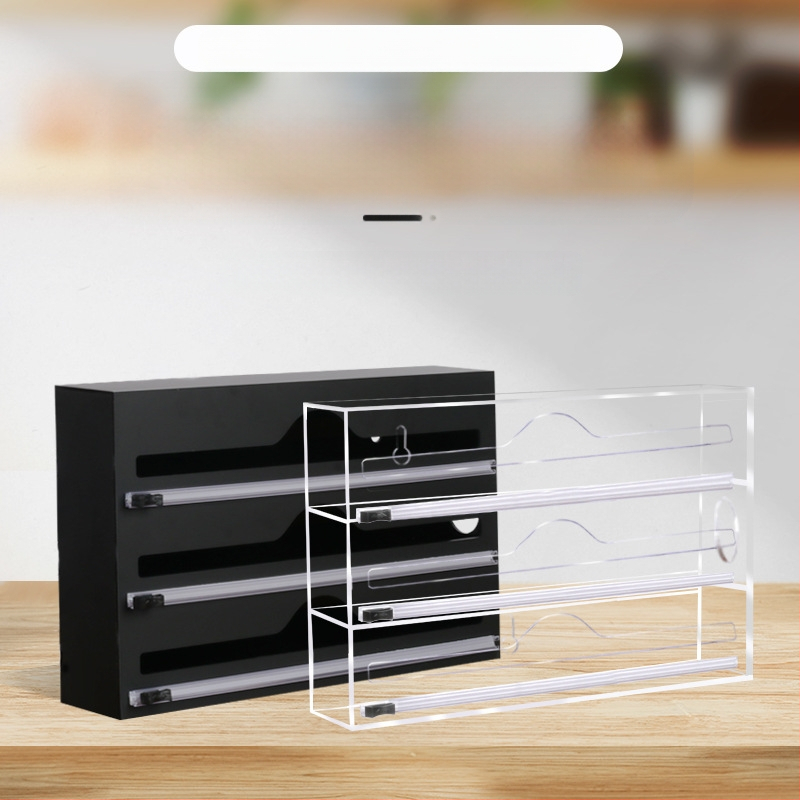 Akrilo plastikinės plėvelės laikymo dėžė, montuojama ant sienos, virtuvės savaime užsandarinantis maišelis, skaidrus maisto maišelių klasifikavimo laikymo dėžės pritaikymas