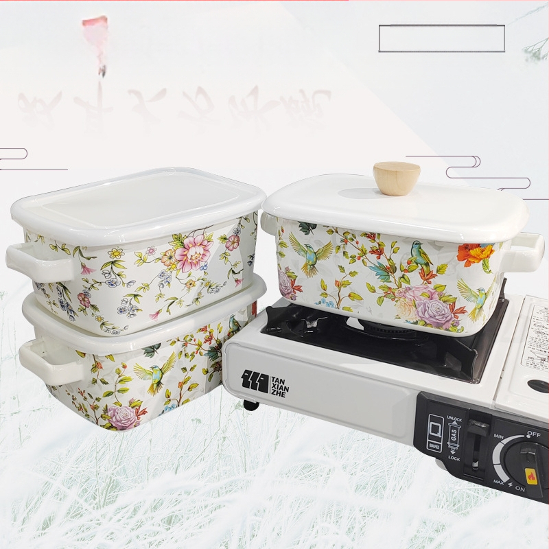 Emailiga Emailiga Ristkülikukujuline säilituskarp Lõunasöögikarp Lõunasöögikarp Jääkauss Hoiukarp Küpsetamiseks Binaural Helde jääkauss Universaalne