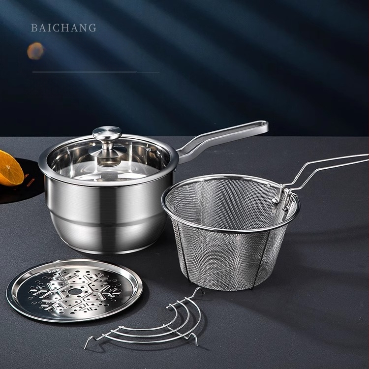 304 roostevabast terasest fritüür, majapidamises kasutatav väike praetud vardas pott filtriga induktsioonpliidiga, mini kütusesäästlik sügav pott, uus hulgimüük