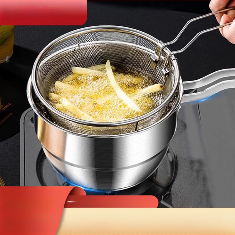 304 roostevabast terasest fritüür, majapidamises kasutatav väike praetud vardas pott filtriga induktsioonpliidiga, mini kütusesäästlik sügav pott, uus hulgimüük