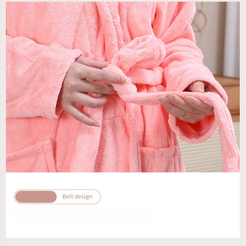 Koralinio aksomo poros chalatas vyrams ir moterims, nešiojamas suvarstomas ilgomis rankovėmis pižama, sustorintas vandenį sugeriantis, greitai džiūstantis maudymosi namų drabužis