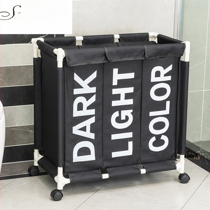 Vabaaja ja stiilne kolme sektsiooniga pesukorv rihmaratastega majapidamise Oxfordi riidest määrdunud pesukorv niiskuskindel kokkupandav määrdunud pesukorv