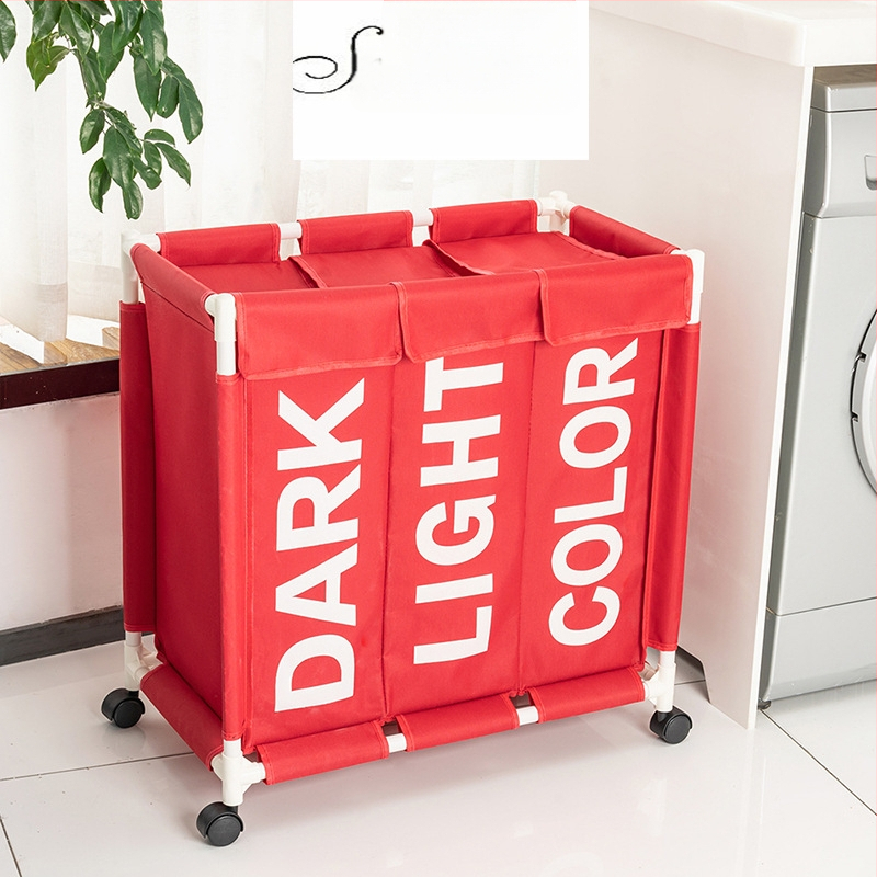 Vabaaja ja stiilne kolme sektsiooniga pesukorv rihmaratastega majapidamise Oxfordi riidest määrdunud pesukorv niiskuskindel kokkupandav määrdunud pesukorv