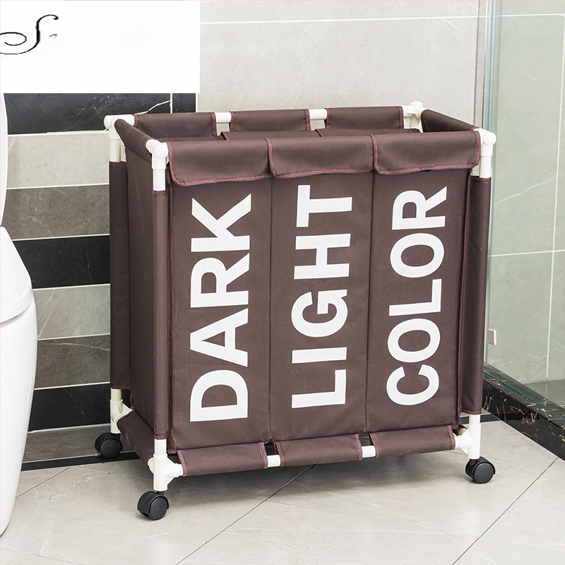 Vabaaja ja stiilne kolme sektsiooniga pesukorv rihmaratastega majapidamise Oxfordi riidest määrdunud pesukorv niiskuskindel kokkupandav määrdunud pesukorv