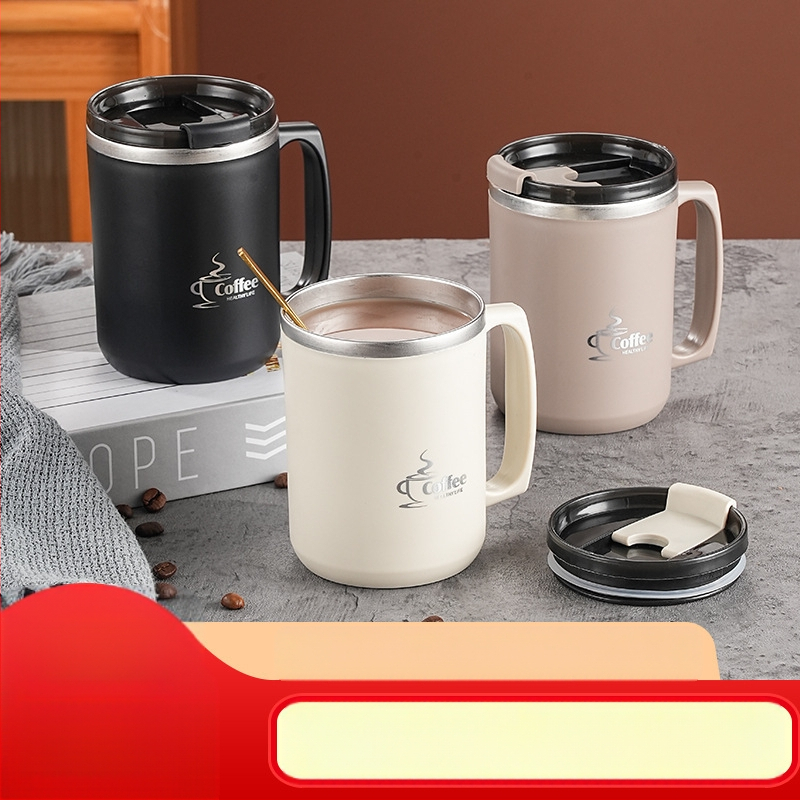 304 nerūdijančio plieno kavos puodelis bendrabučio tipo, atsparus karščiui, pieno puodelis porai, biuro darbuotojui, vandens puodelis su dangteliu