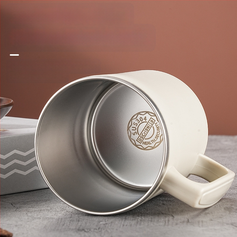304 nerūdijančio plieno kavos puodelis bendrabučio tipo, atsparus karščiui, pieno puodelis porai, biuro darbuotojui, vandens puodelis su dangteliu