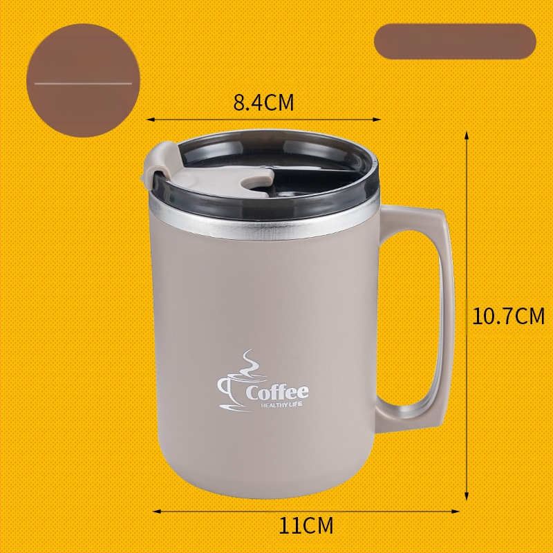 304 nerūdijančio plieno kavos puodelis bendrabučio tipo, atsparus karščiui, pieno puodelis porai, biuro darbuotojui, vandens puodelis su dangteliu