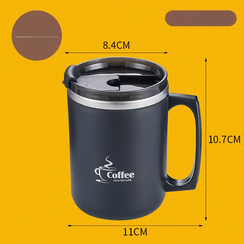 304 nerūdijančio plieno kavos puodelis bendrabučio tipo, atsparus karščiui, pieno puodelis porai, biuro darbuotojui, vandens puodelis su dangteliu