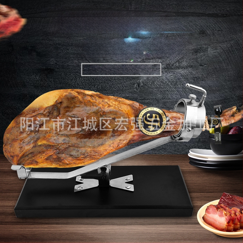 Ispaniško medžio masyvo dažai, kumpio stovas, visi nerūdijančio plieno 304 priedai, gali būti reguliuojami keliais kampais