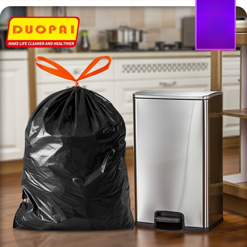 Nagy szemeteszsák, fekete, vastagított ingatlan, szállodai konyha, nappali, kereskedelmi, túlméretezett konyhai hulladékgyűjtő húzózsinóros szemeteszsák