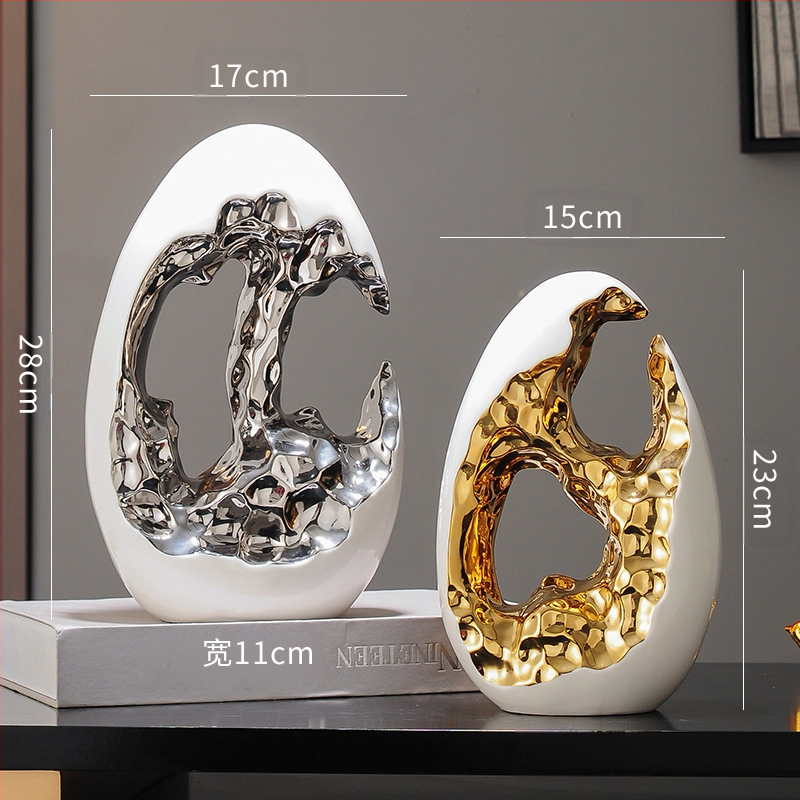 Paprastas modernus šviesus prabangus auksinis kiaušinis sidabrinis kiaušinių dekoravimo papuošalai svetainės įėjimo vyno televizoriaus spintelės biuro dovana