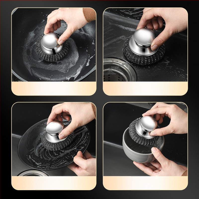 Acéldrótgolyó rozsdamentes acél háztartási, nem hulló konyhai mosogatókefe vasdrótgolyó szennyeződés eltávolító tisztítógolyó