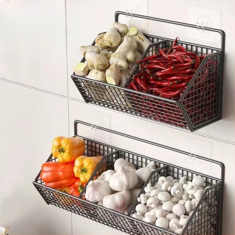 Újhagyma, gyömbér és fokhagyma tárolókosár, konyhai fokhagyma fali tárolókosár, gyömbér és fokhagyma tárolóállvány, fali élelmiszerdoboz, műtárgy