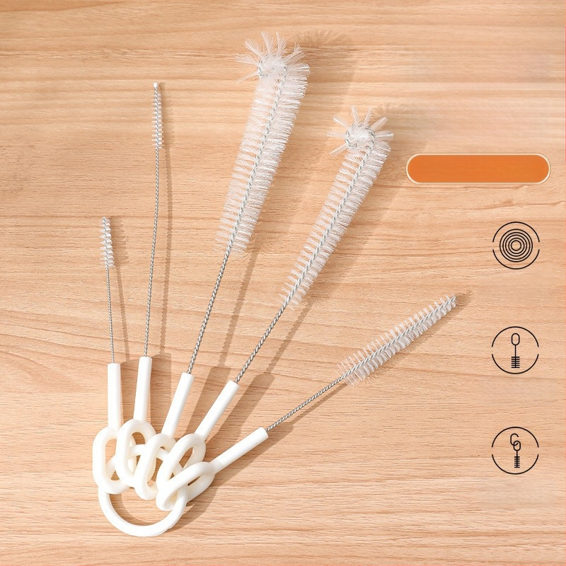 Multifunkcionális tisztítókefe készlet, 5 darabos kiöntőcső, szívócső, vízforraló, nejlon, kis méretű réstisztító pohártisztító kefe