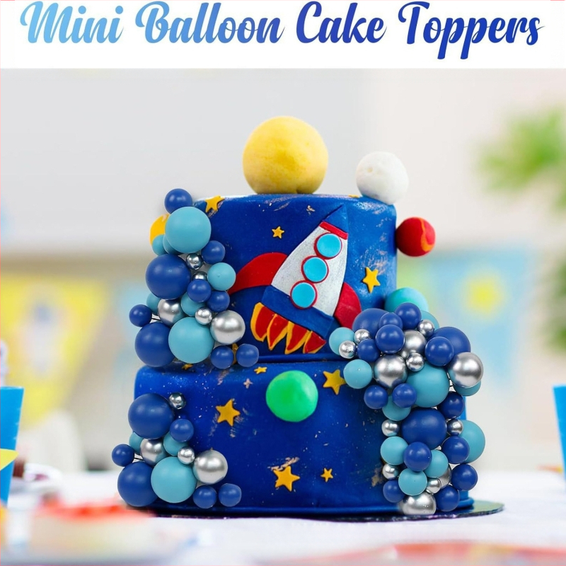 115 dalių mėlyno sidabro burbulinis rutulys torto dekoracija keksiuko viršaus ornamentas astronauto tema gimtadienio vestuvių vakarėlis