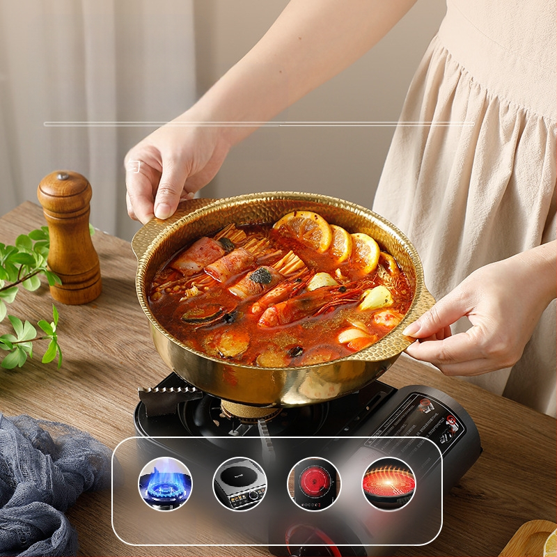 Hópelyhes leveses fazék tenger gyümölcsei rozsdamentes acél edény koreai stílusú leveses fazék extra vastag serpenyőben kalapácsmintás edény tapadásmentes edény