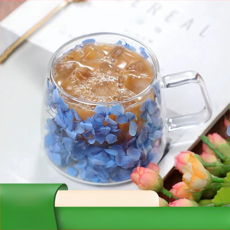 Tikrų gėlių dvisluoksnis stiklas su rankena Kavos puodelis Borosilikatinis stiklas Paprastas puodelis Įmontuotas džiovintų gėlių stiklas