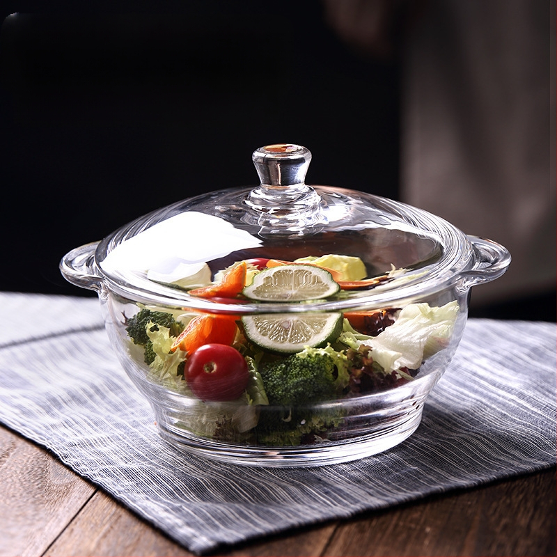 Wave POUGINE binaural karastatud klaasist pott mikrolaineahjus kuumuskindel klaasist kauss suure mahutavusega klaaspott kaanega