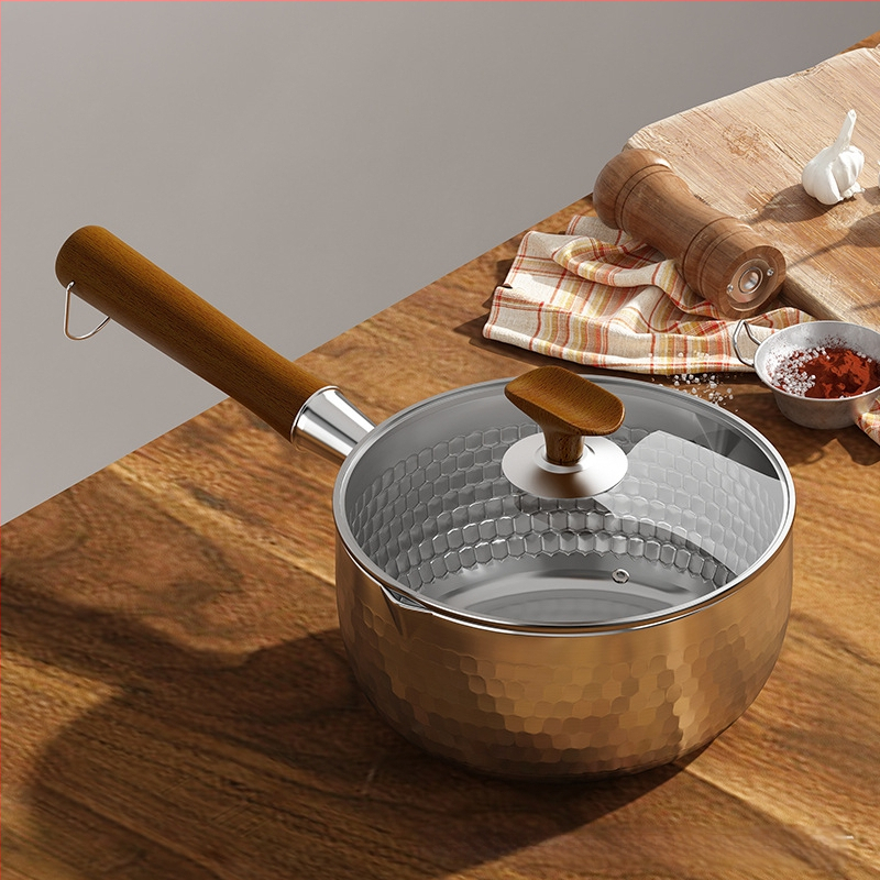 Τριστρωματικό ατσάλι 304 από ανοξείδωτο ατσάλι χωρίς επίστρωση μεσαιωνικό χιονοδοχείο με πυκνή κατσαρόλα γάλακτος, οικιακή κατσαρόλα συμπληρώματος βρεφικής τροφής, κατσαρόλα σούπας