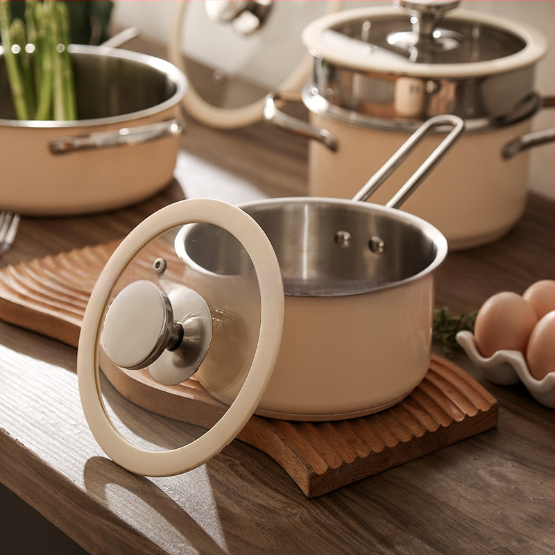 304 Σετ δοχείων από ανοξείδωτο ατσάλι με κεραμικό χρώμα σιλικόνης, γυάλινο καπάκι, κατσαρόλα σούπας, σύνθετο κάτω, κατσαρόλα γάλακτος, ατμομάγειρας, κορεάτικη κατσαρόλα θαλασσινών, ζεστό δοχείο