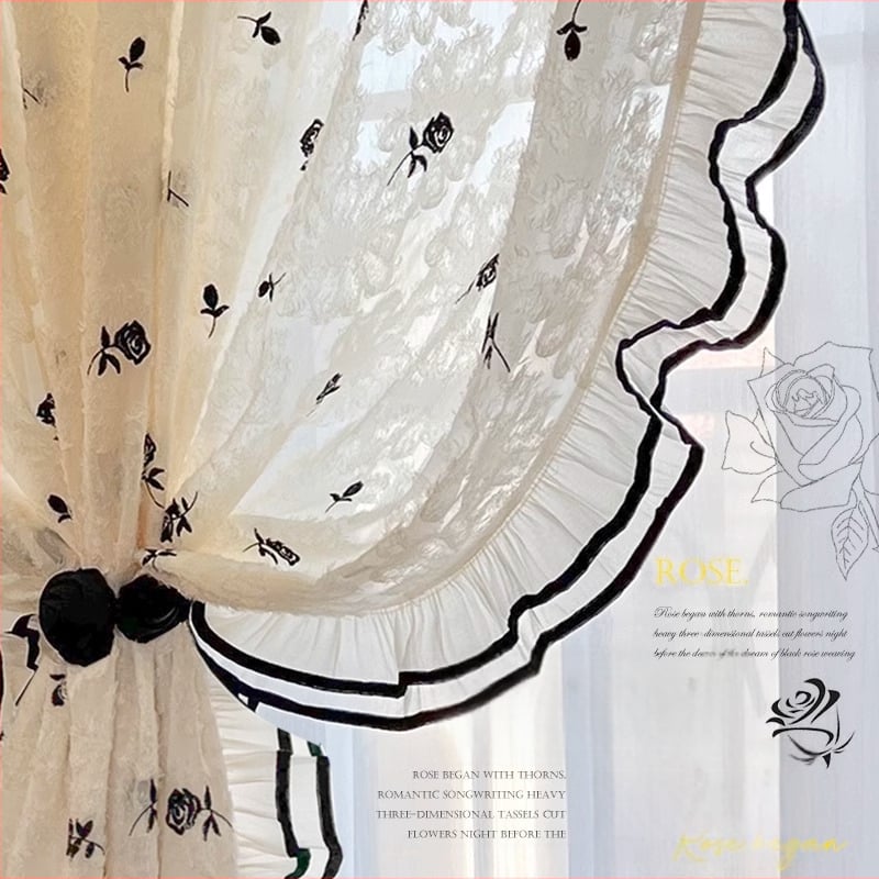 Melna izšūta rožu franču antīka krēma stila Chanel stila romantiska mežģīņu marles logu ekrāna vairumtirdzniecība