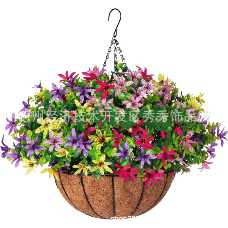 Flori artificiale transfrontaliere Crăciun cadru de fier palmier de cocos coș agățat violet fals decor exterior ușă de intrare coș agățat orhidee en-gros