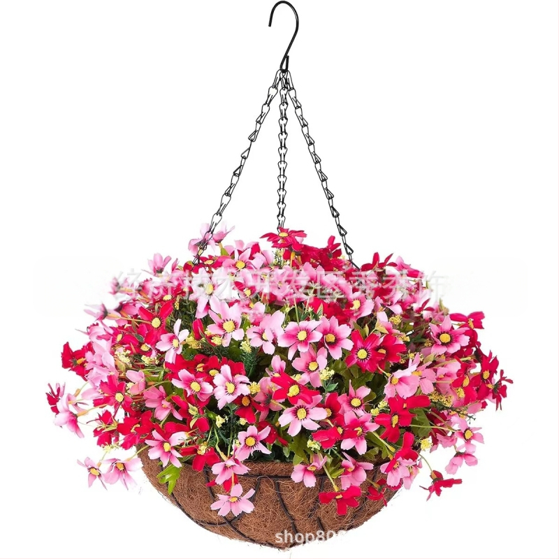 Flori artificiale transfrontaliere Crăciun cadru de fier palmier de cocos coș agățat violet fals decor exterior ușă de intrare coș agățat orhidee en-gros