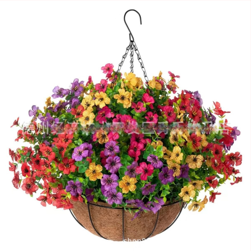 Flori artificiale transfrontaliere Crăciun cadru de fier palmier de cocos coș agățat violet fals decor exterior ușă de intrare coș agățat orhidee en-gros