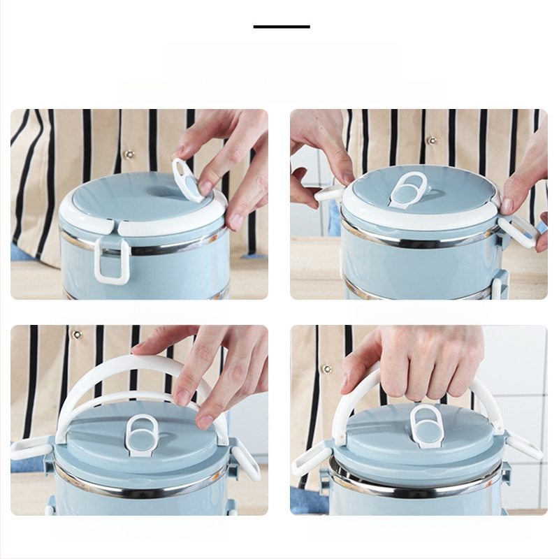 Rozsdamentes acél többrétegű uzsonnásdoboz kerek uzsonnásdoboz diákoknak háromrétegű dupla rétegű uzsonnásdoboz dropshipping egyszerű skandináv stílus