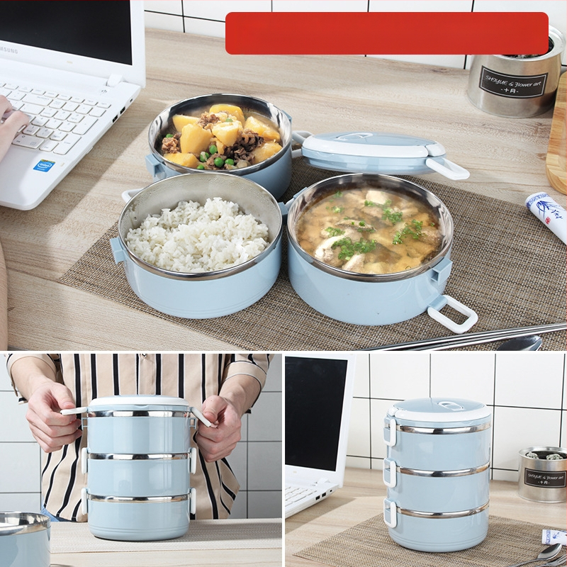 Rozsdamentes acél többrétegű uzsonnásdoboz kerek uzsonnásdoboz diákoknak háromrétegű dupla rétegű uzsonnásdoboz dropshipping egyszerű skandináv stílus