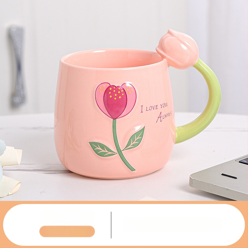 Friss tulipános vizespohár, személyre szabott kerámia bögre, sztereó virágos vizespohár, ajándék otthoni tejespohár