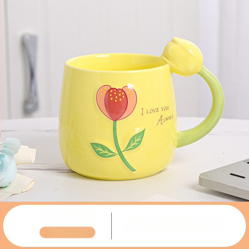 Friss tulipános vizespohár, személyre szabott kerámia bögre, sztereó virágos vizespohár, ajándék otthoni tejespohár