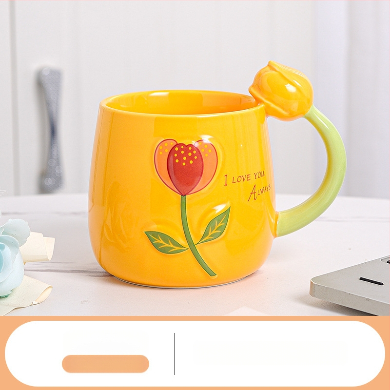 Friss tulipános vizespohár, személyre szabott kerámia bögre, sztereó virágos vizespohár, ajándék otthoni tejespohár