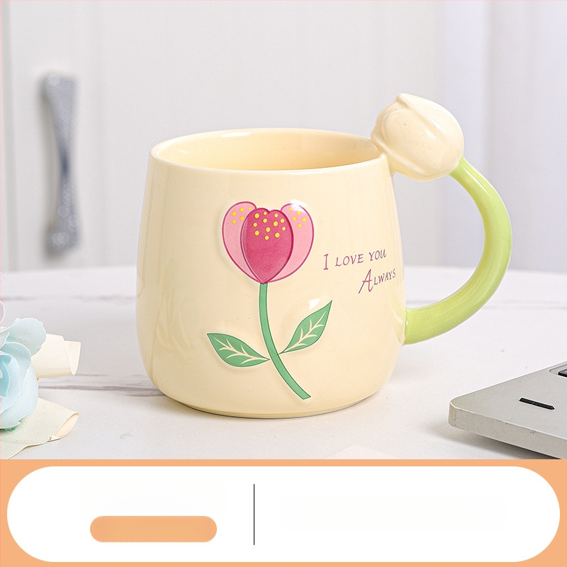 Friss tulipános vizespohár, személyre szabott kerámia bögre, sztereó virágos vizespohár, ajándék otthoni tejespohár