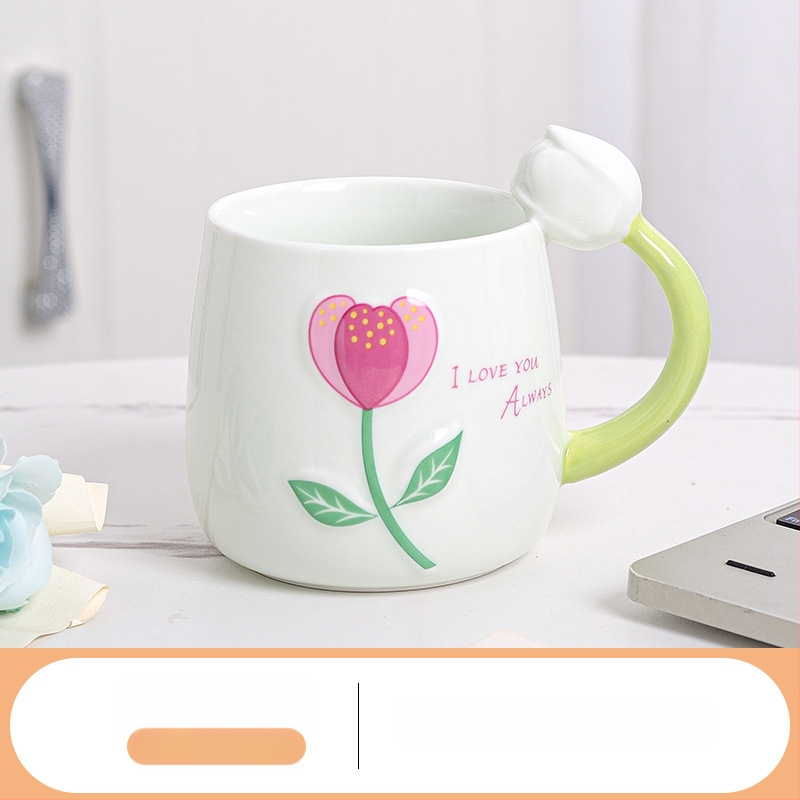 Friss tulipános vizespohár, személyre szabott kerámia bögre, sztereó virágos vizespohár, ajándék otthoni tejespohár