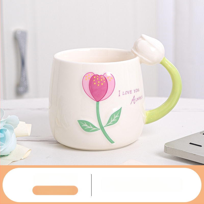 Friss tulipános vizespohár, személyre szabott kerámia bögre, sztereó virágos vizespohár, ajándék otthoni tejespohár