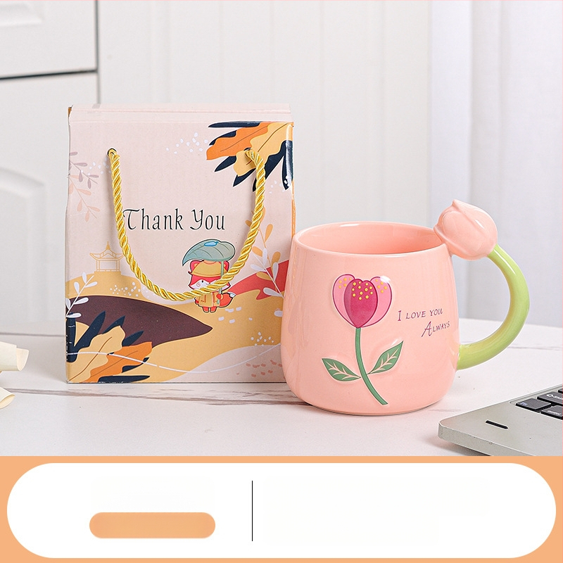 Friss tulipános vizespohár, személyre szabott kerámia bögre, sztereó virágos vizespohár, ajándék otthoni tejespohár